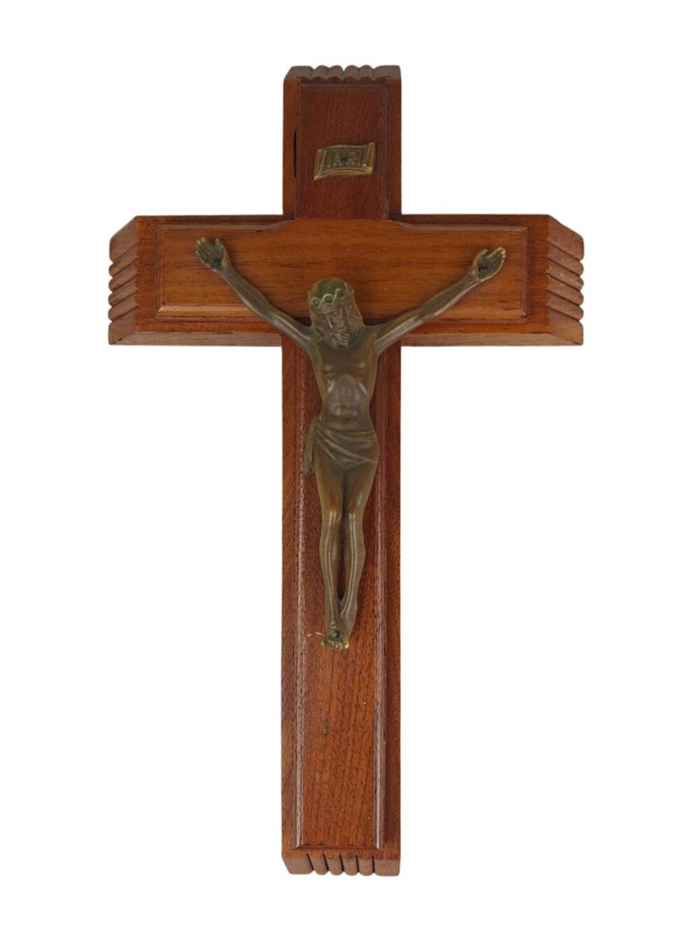 Vintage Wooden Crucifix With Last  Rites Viaticum Candles Holy Water France